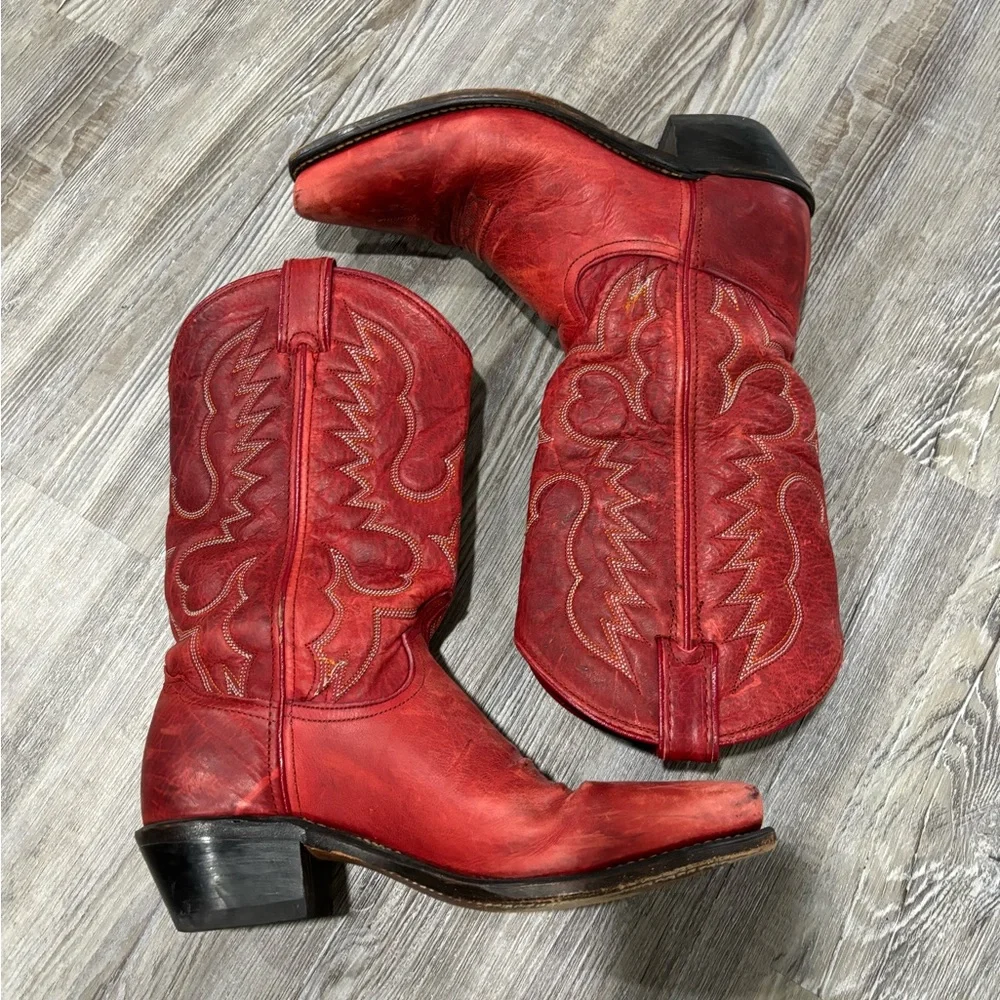 Red Western Leather Cowboy Boots for Women - Picture 2 of 6